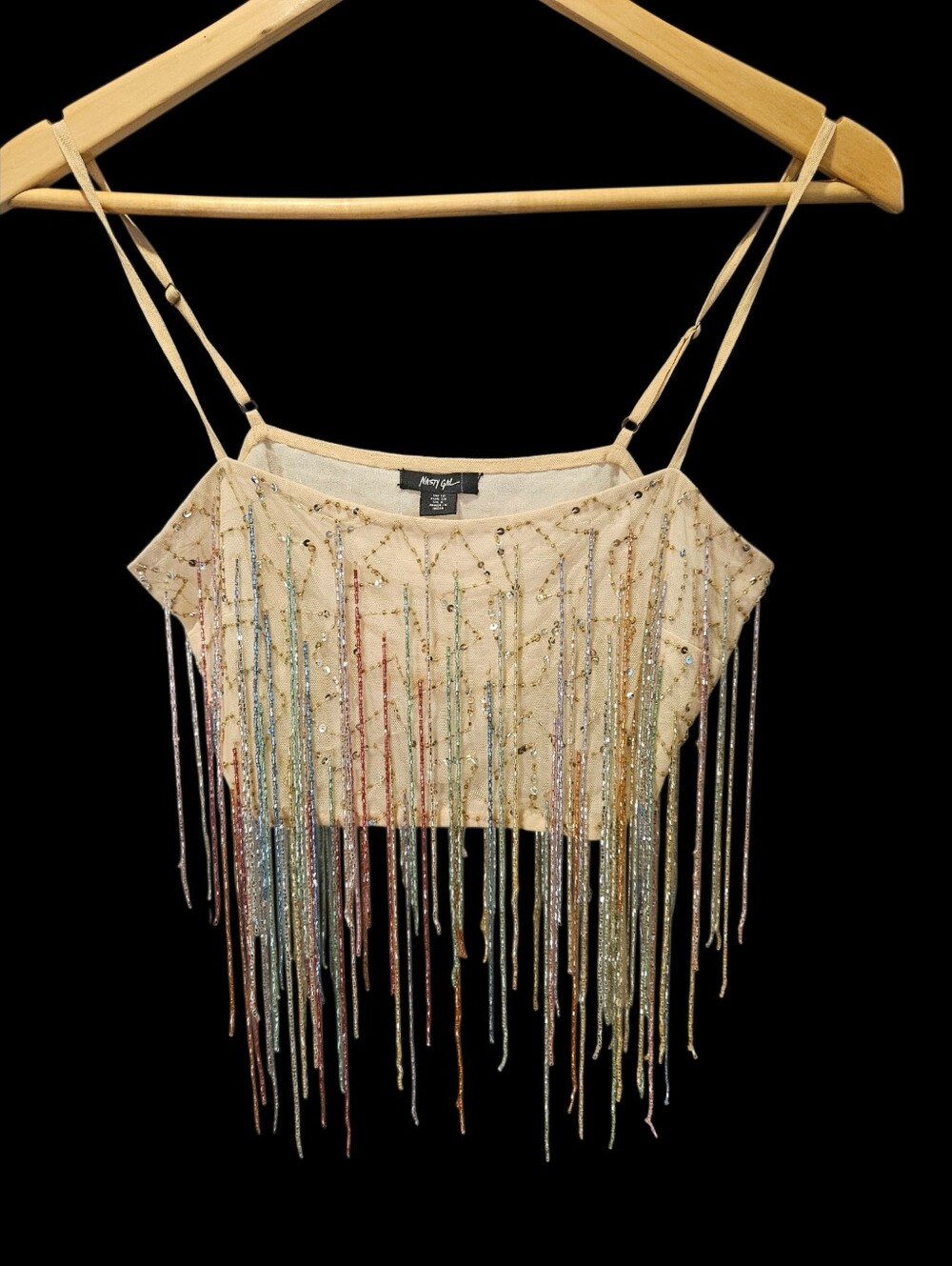 Nasty Gal Rainbow Beaded Fringe Sequin Crop Top US 6 Festival Concert Party - Picture 4 of 8